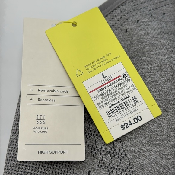 NWT All in Motion Gray Sports Bra Size L High Support. - Picture 3 of 10